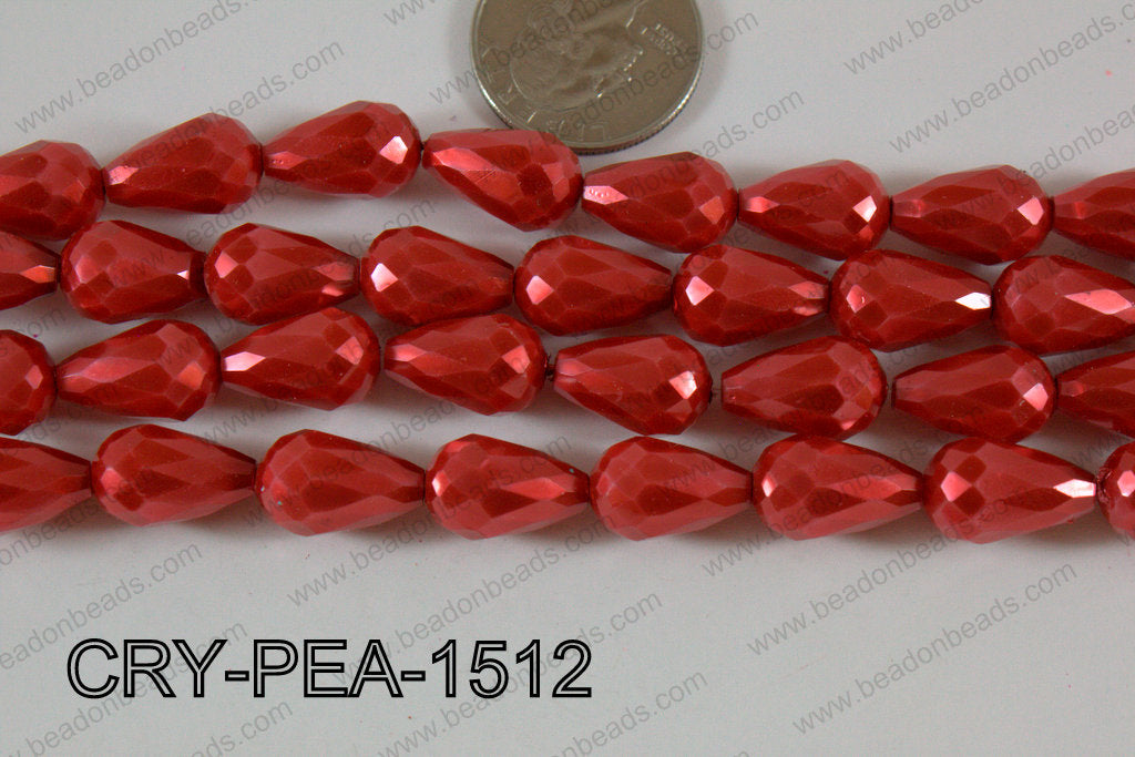 Teardrop Crystal with Pearl Coating Faceted Red 10x15mm CRY-PEA-