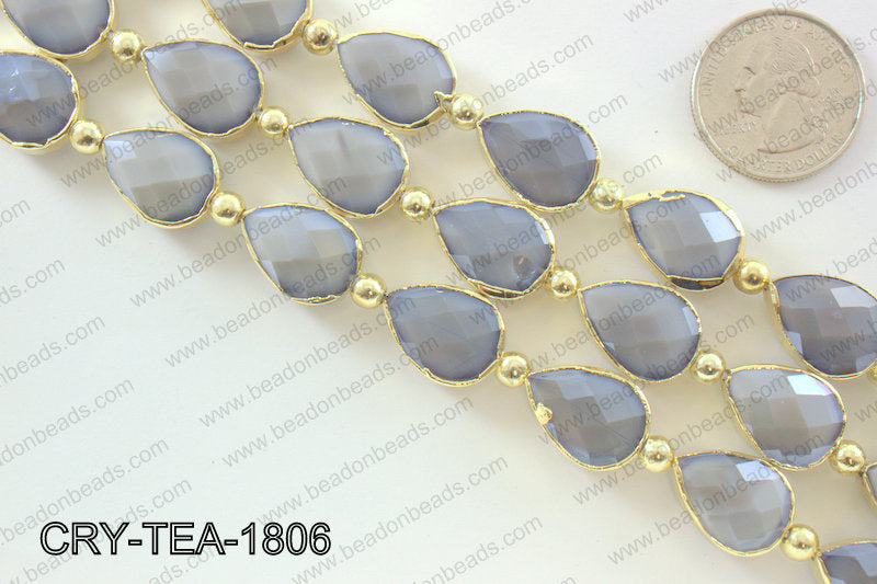 Teardrop grey crystal with Gold bezel 13x18mmCRY-TEA-1806