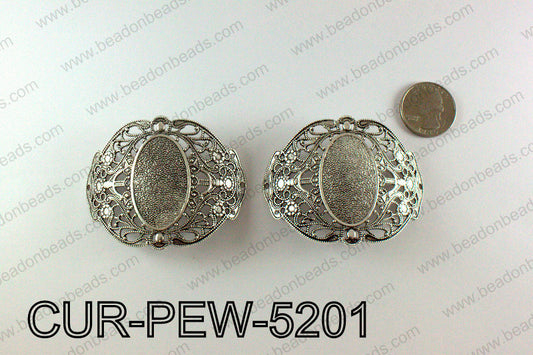 Curved pewter connector 52x66mm, Silver CUR-PEW-5201