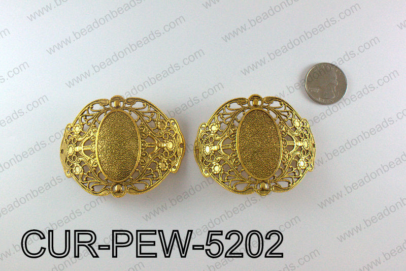 Curved pewter connector 52x66mm, Gold CUR-PEW-5202