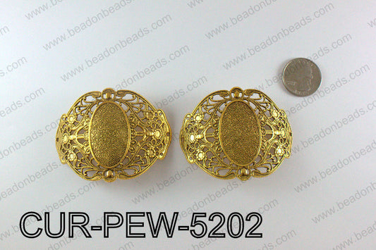 Curved pewter connector 52x66mm, Gold CUR-PEW-5202