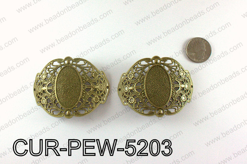 Curved pewter connector 52x66mm, Bronze CUR-PEW-5203