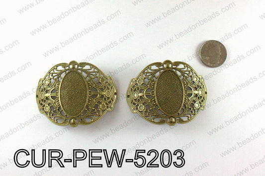Curved pewter connector 52x66mm, Bronze CUR-PEW-5203