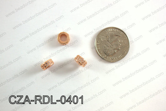 CZ RONDELLE MICRO PAVE BEAD 4X9MM CZA-RDL-0401