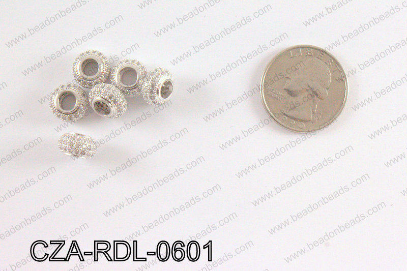 CZ Rondelle Micro Pave Bead 6 x 10MM CZA-RDL-0601