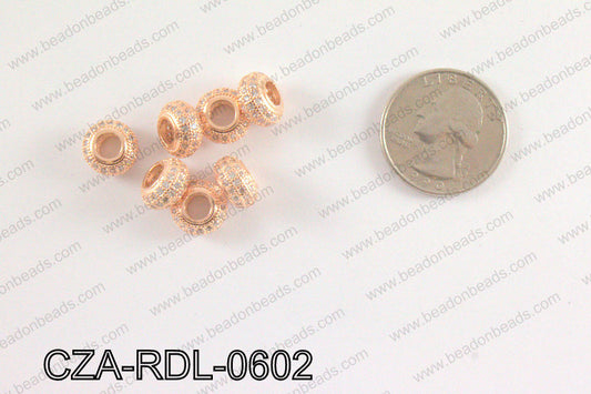 CZ Rondelle Micro Pave Bead 6 x 10 MM CZA-RDL-0602