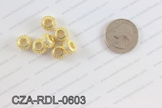 CZ Rondelle Micro Pave Bead 6 x 10MM CZA-RDL-0603