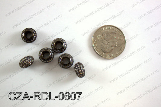 CZ RONDELLE MICRO PAVE BEAD 6x10MM CZA-RDL-0607