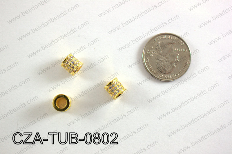 CZ TUBE MICRO PAVE BEAD 8X8MM CZA-TUB-0802