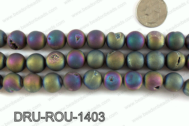 Metallic coated druzy beads 14mm DRU-ROU-1403