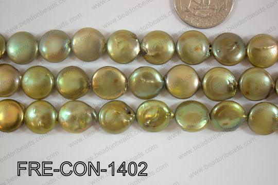 Freshwater Pearl Coin Green 14-15mm FRE-CON-1402