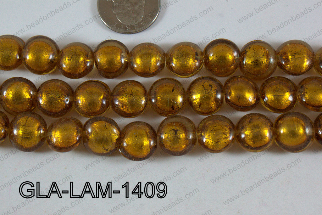 Glass Lampwork Coin Brown 14mm GLA-LAM-1409