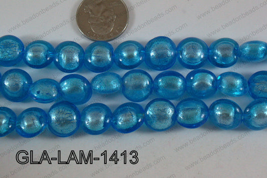 Glass Lampwork Coin Blue 14mm GLA-LAM-1413