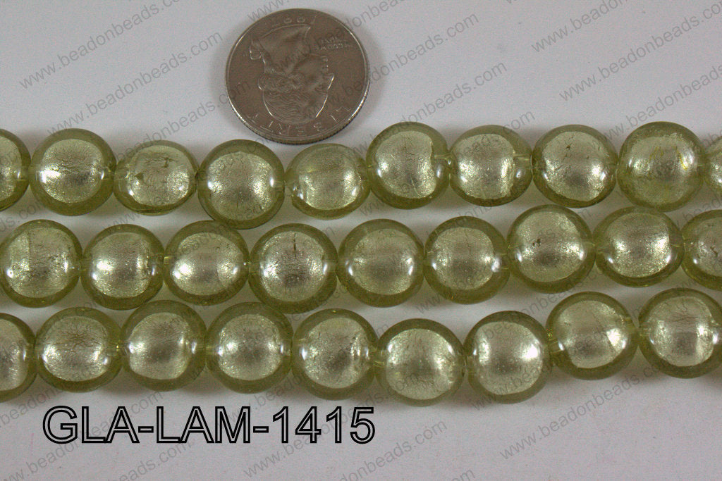 Glass Lampwork Coin Light Green 14mm GLA-LAM-1415