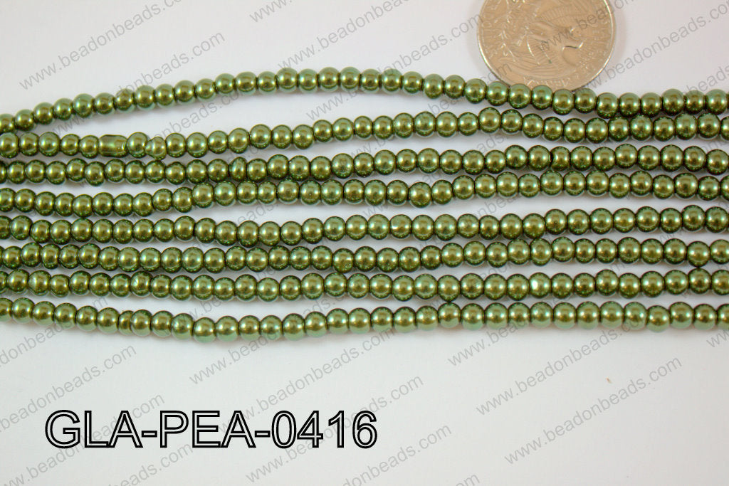 Glass Pearl Round 4mm Dark Green GLA-PEA-0416