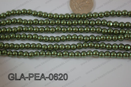 Glass Pearl Round 6mm D Green GLA-PEA-0620