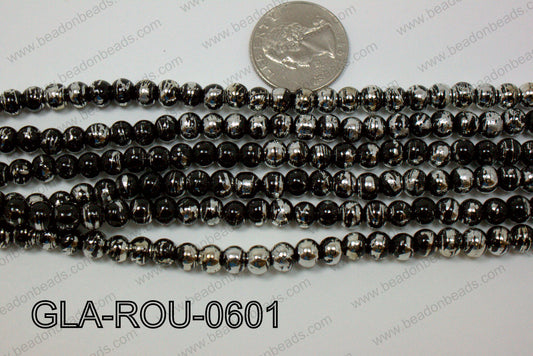 Glass Round Black and Silver 6mm GLA-ROU-0601