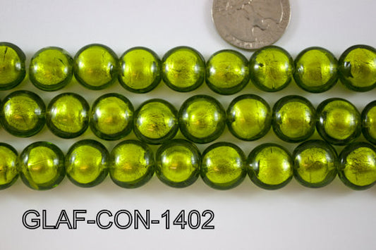 Foil Glass Bead Coin 14mm 20pcs GLAF-CON-1402