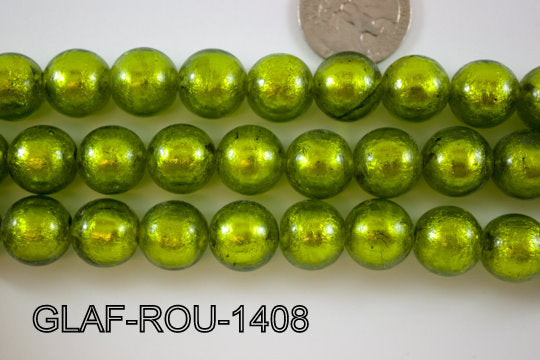 Foil Glass Bead Round 14mm 20pcs GLAF-ROU-1408