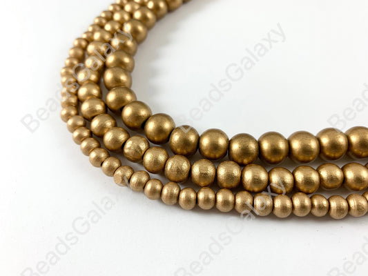 Gold Coated Wood Beads Round Smooth Natural Beads 15"-16"