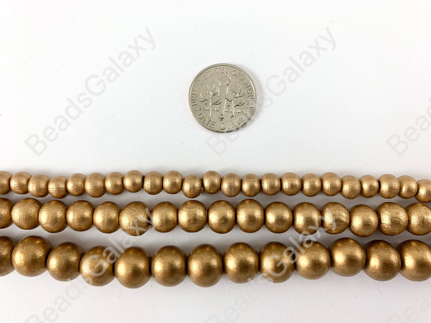 Gold Coated Wood Beads Round Smooth Natural Beads 15"-16"