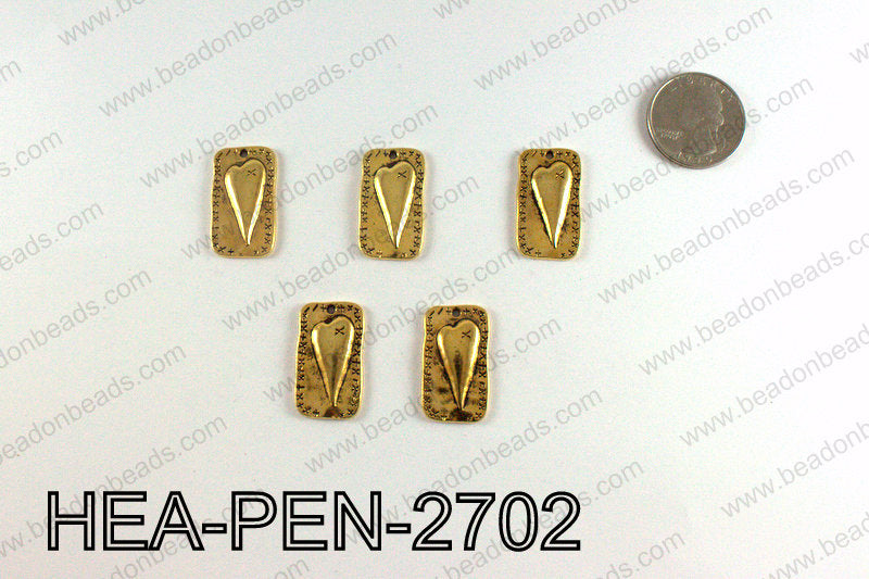 Heart rectangle pendant 27x15mm, Gold HEA-PEN-2702