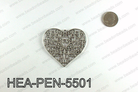 Filigree Heart Pendant 55x65mm, Silver HEA-PEN-5501
