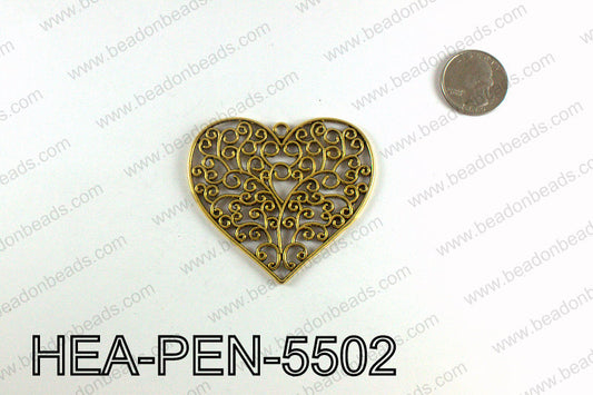Filigree Heart Pendant 55x65mm, Gold HEA-PEN-5502