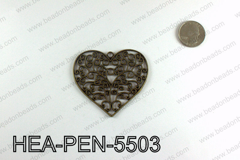 Filigree Heart Pendant 55x65mm, Bronze HEA-PEN-5503