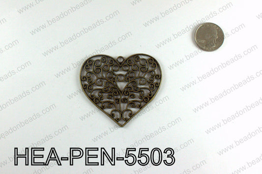 Filigree Heart Pendant 55x65mm, Bronze HEA-PEN-5503