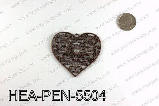 Filigree Heart Pendant 55x65mm, Copper HEA-PEN-5504