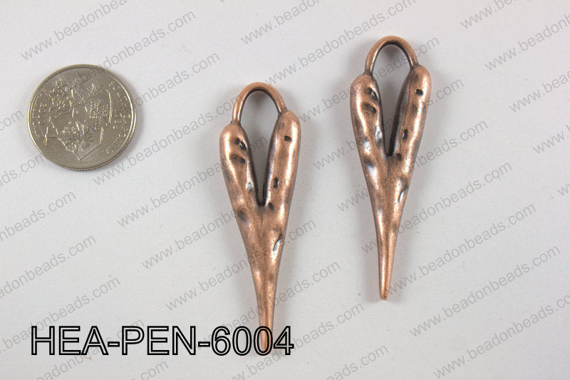 Pewter heart pendant 18x60mm, copper HEA-PEN-6004