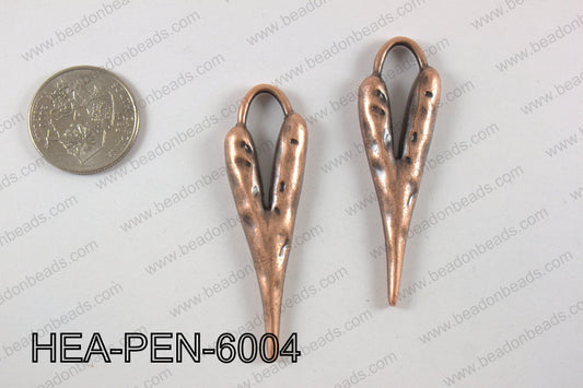Pewter heart pendant 18x60mm, copper HEA-PEN-6004