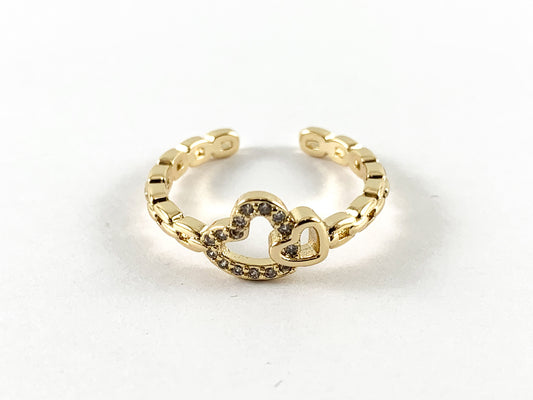 Real 18K Gold and Platinum Plated CZ Pave Adjustable Hearts Ring 4pcs