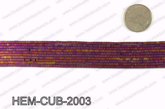 Matte metallic coated hematite 2x2mm HEM-CUB-2003