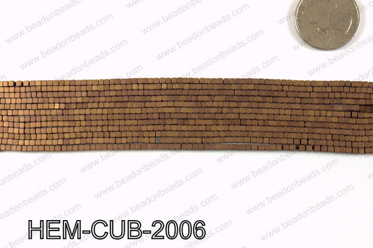 Matte metallic coated hematite 2x2mm HEM-CUB-2006