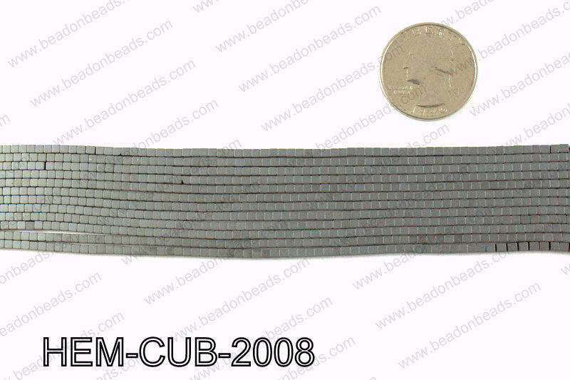 Matte metallic coated hematite 2x2mm HEM-CUB-2008