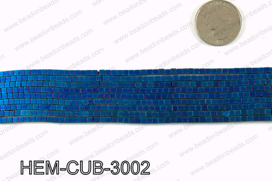 Matte metallic coated hematite 3x3mm HEM-CUB-3002