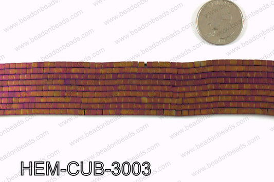Matte metallic coated hematite 3x3mm HEM-CUB-3003