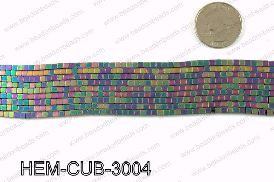 Matte metallic coated hematite 3x3mm HEM-CUB-3004