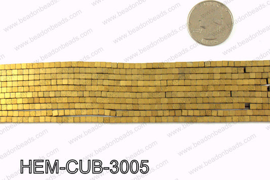 Matte metallic coated hematite 3x3mm HEM-CUB-3005