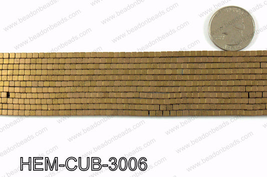 Matte metallic coated hematite 3x3mm HEM-CUB-3006
