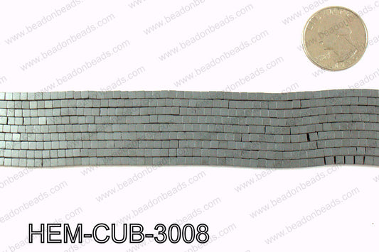 Matte metallic coated hematite 3x3mm HEM-CUB-3008