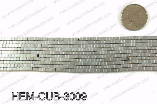 Matte metallic coated hematite 3x3mm HEM-CUB-3009
