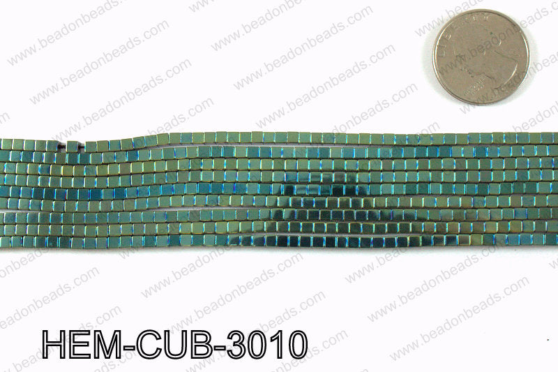 Metallic coated hematite 3x3mm HEM-CUB-3010