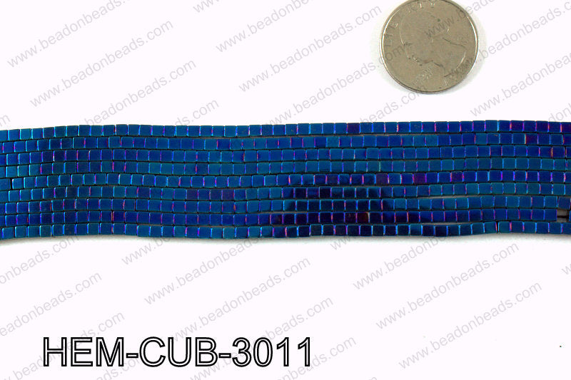 Metallic coated hematite 3x3mm HEM-CUB-3011