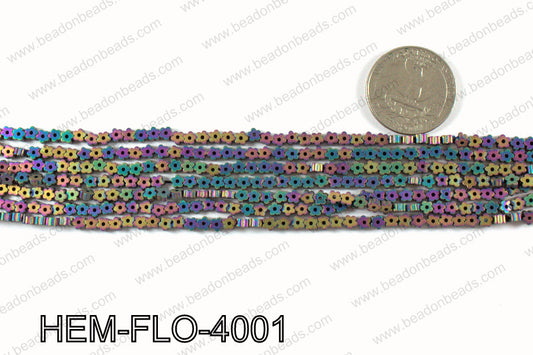 Matte metallic coated hematite 4x4mm HEM-FLO-4001