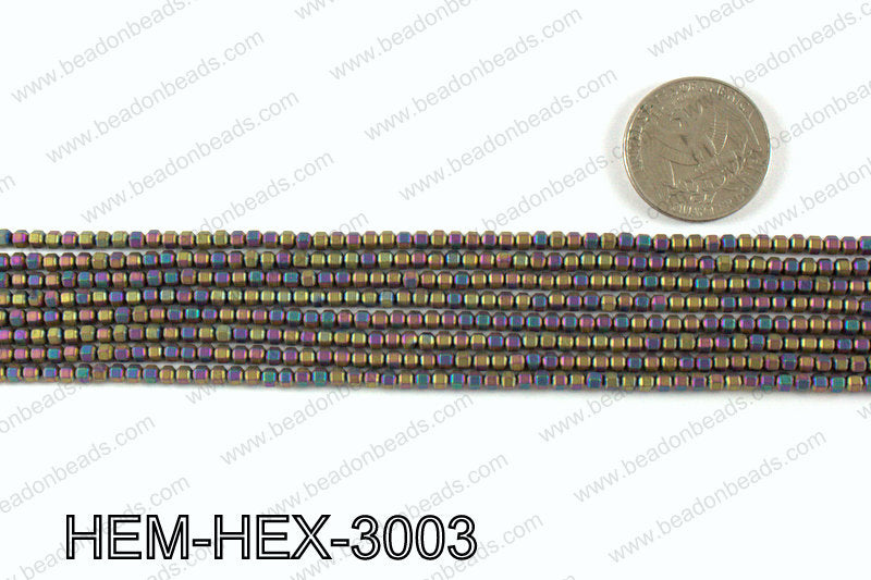 Matte metallic coated hematite 3x3mm HEM-HEX-3003