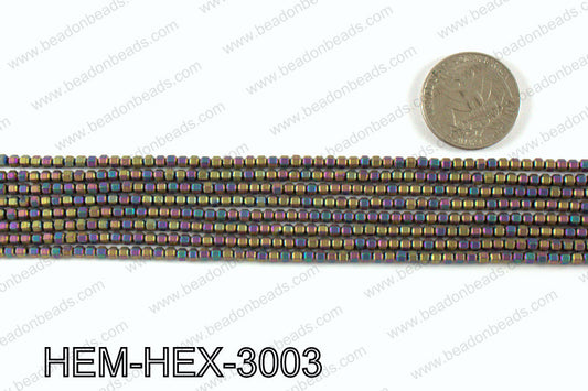 Matte metallic coated hematite 3x3mm HEM-HEX-3003
