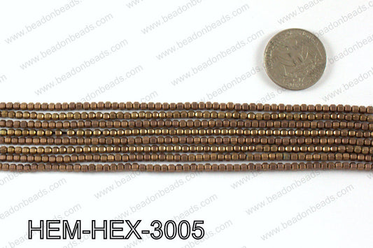 Matte metallic coated hematite 3x3mm HEM-HEX-3005